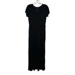 MENGPIPI Women's Short Sleeve Maxi Dress A-Line Black Size Medium New